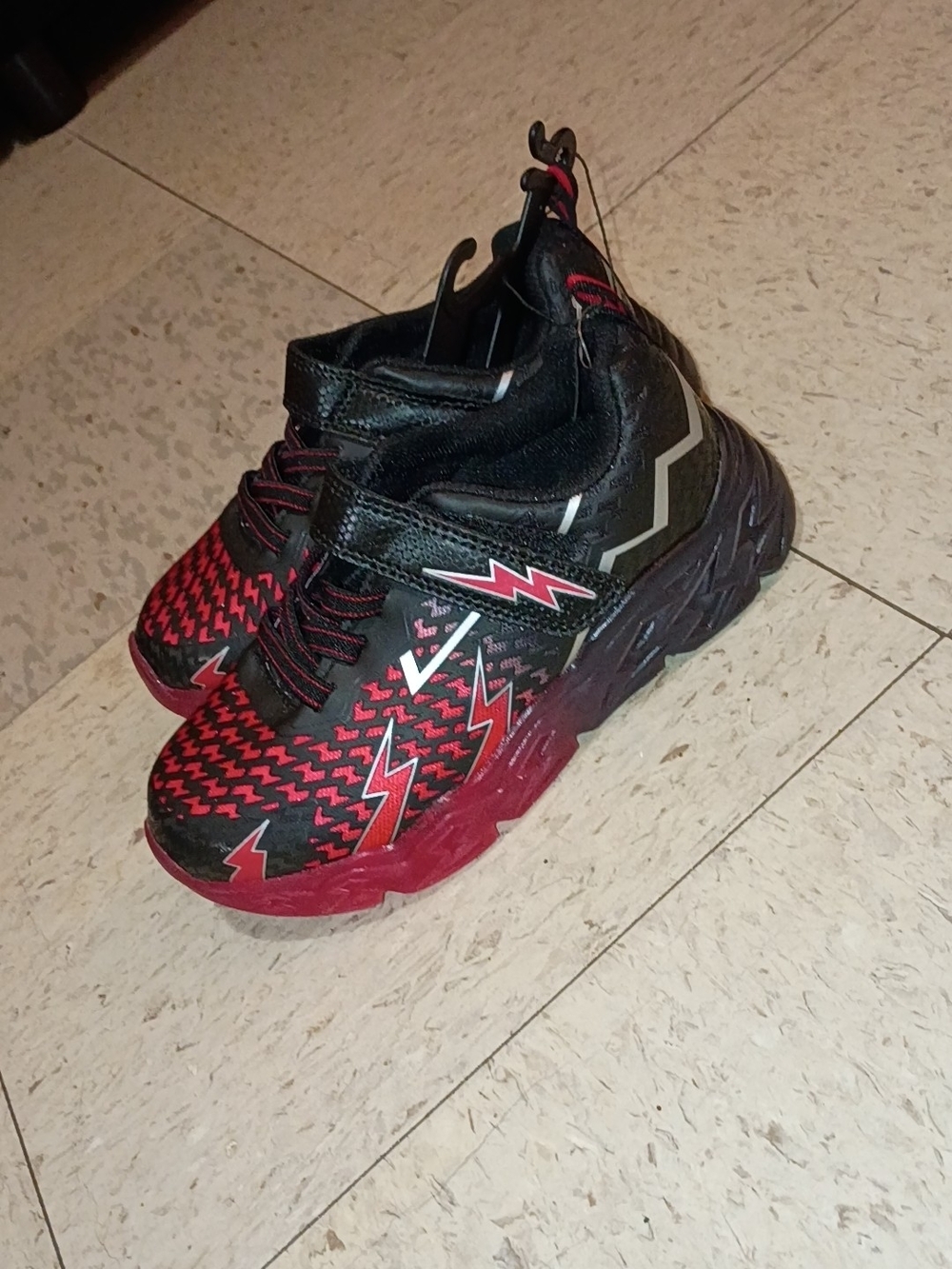 Kids Light Up Black & Red Lightning Athletic Sneakers